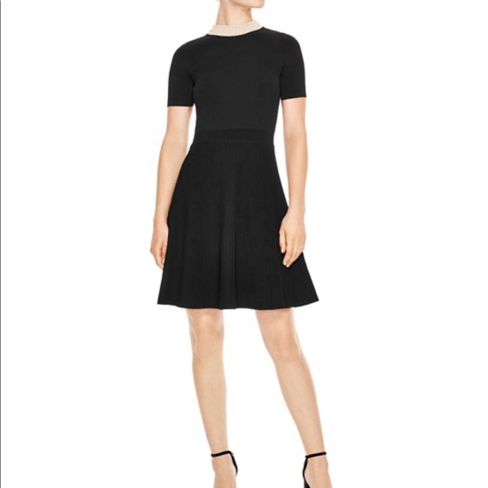 Sandro black knit jewelry collar dress